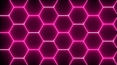 Neon altıgen soyut tasarım. Bal peteği arkaplanının 3d görüntülenmesi.