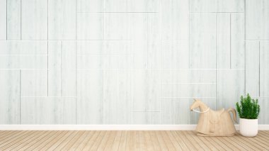 Açık mavi duvar dekorasyonunda çocuk odası ya da çocuk odası - sanat için iç tasarım - 3D