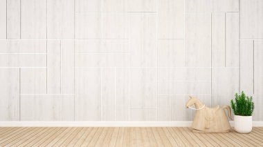 çocuk odası ya da çocuk odası açık beyaz ahşap duvar dekorasyonu - iç tasarım - 3D görüntüleme