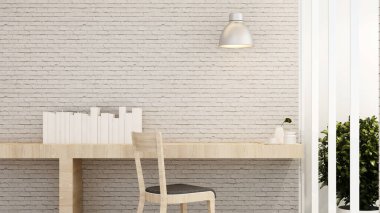 Beyaz tuğla duvar dekorasyonu üzerine işyeri ev ya da apartman - iş sanatları için iç tasarım - 3D