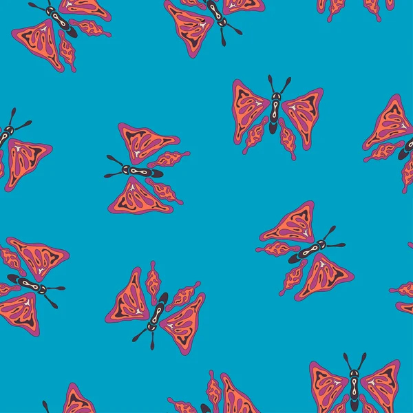 Roter Schmetterling im blauen Feld, Muster — Stockvektor