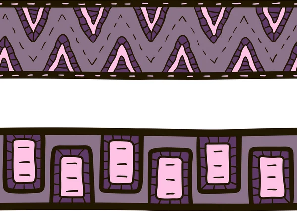 Twee naadloze tribal grenzen, roze en paarse kleuren — Stockvector
