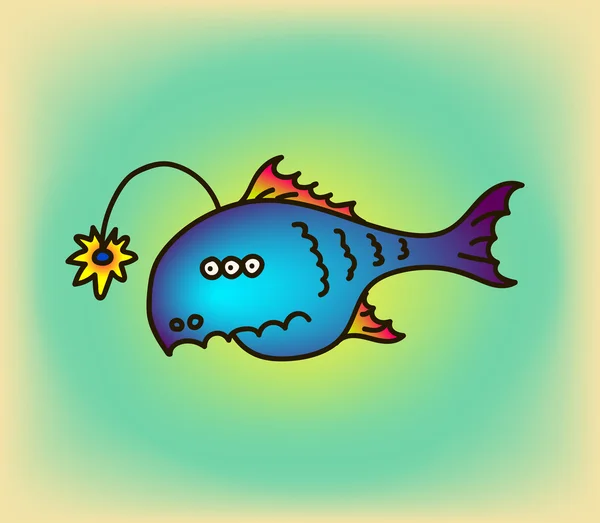 Cartoon party anglefish, vector illustration. Mariana trench inhabitant — Stock Vector