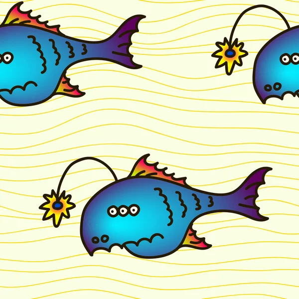Мультфильм рыба-рыба, бесшовный узор. Житель Марианской впадины — стоковый вектор