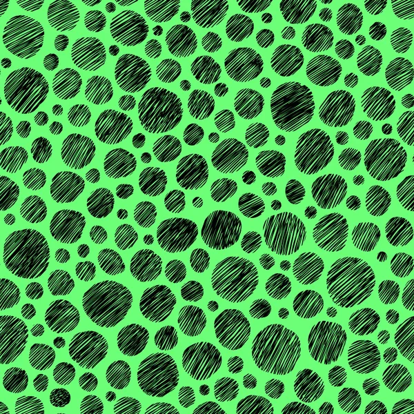 Chaotische schwarze Tropfen auf grünem Hintergrund, nahtloses Muster — Stockvektor
