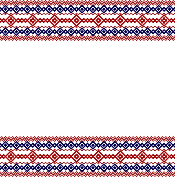 Frontière nationale tricotée russe, ukrainienne et scandinave, couleurs rouge et bleue — Image vectorielle