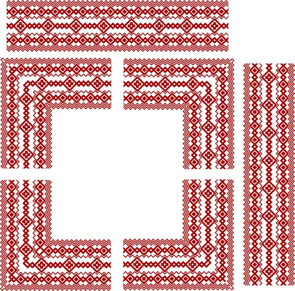 Conjunto de elementos de marco para ruso, ucraniano y escandinavo frontera nacional de punto estilo, color rojo tradicional — Archivo Imágenes Vectoriales