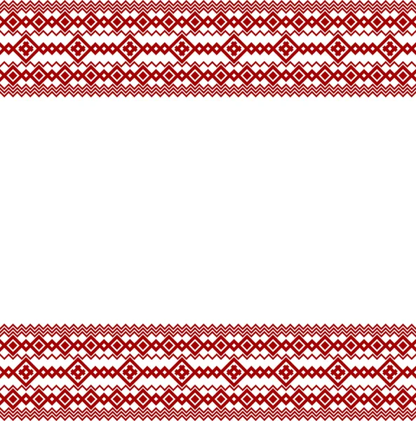 Ryska, ukrainska och skandinaviska nationella sticka stylade gränsen, traditionell röd färg — Stock vektor