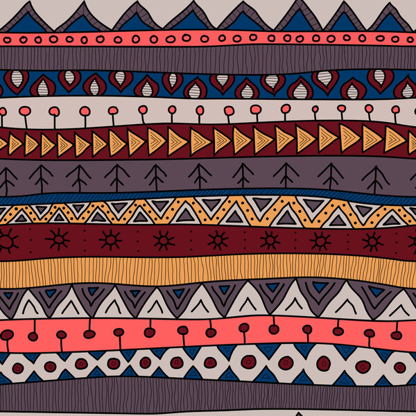 Племенной многоцветный бесшовный рисунок, индийский или африканский этнический стиль лоскутной работы
