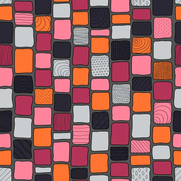 Patchwork stil kabile tuğla sorunsuz doku, kırmızı, gri ve turuncu renkleri