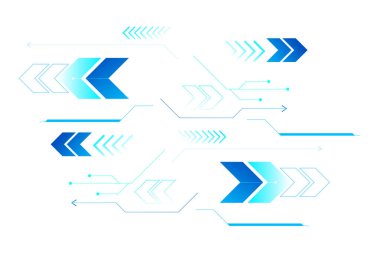 Soyut teknoloji geçmişi. Dinamik oklar ve dijital elementlerle gelecekteki mavi teknoloji arayüzü, teknoloji, yenilik ve gelecekteki UI tasarım arka planları için ideal.