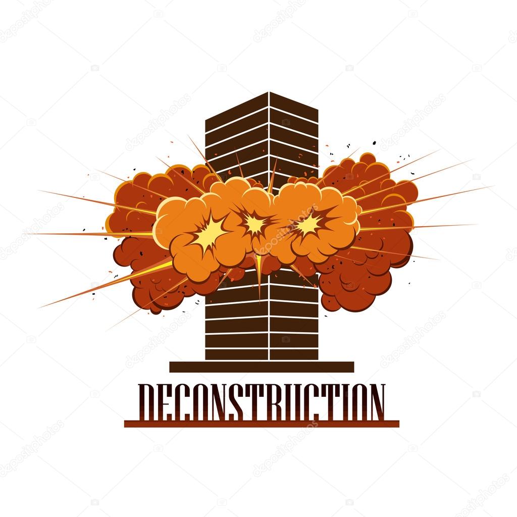 Deconstruction Company Logo. Destruction explosion in a building. Terrorism. War. Isolated on white background EPS8