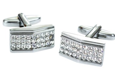 Gümüş Kol düğmesi beyaz zemin üzerine izole 