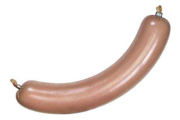 Kaynamış sosis kırpma yolu olan beyaz bir arkaplanda izole edildi