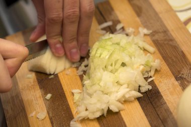 Cook soğan, closeup çekim doğrama