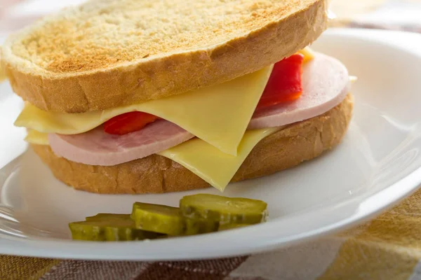 Kızarmış salamlı ve peynirli sandviçi yakın.