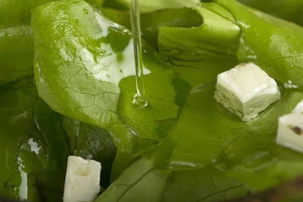 Bazı yeşil marul peynir ile üzerinde yağ boşaltma 