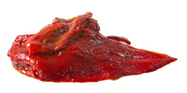 Zeytinyağında kavrulmuş kırmızı biber beyaz zemin üzerinde izole edilmiş ve kırpma yolu da dahil