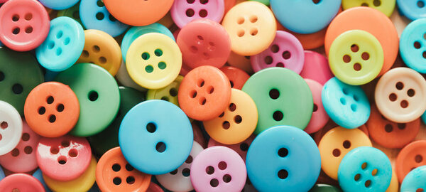 Multi-colored Plastic Buttons. Long Banner.