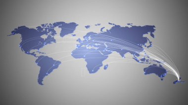 Wellington seyahatini gösteren dijital dünya haritası 