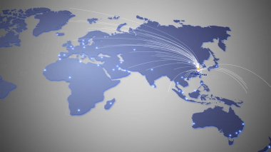 Dünyanın dijital haritası Şangay seyahatini gösteriyor. 