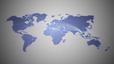 Birçok küresel merkezden yayılan birçok çizgileri olan dijital harita. Bangkok 'a gidiyorum. 