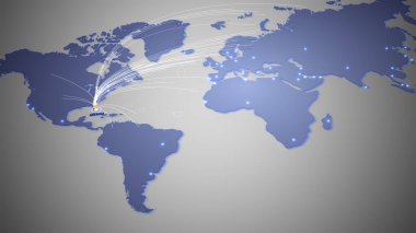 Dünyanın dijital haritasının mavi rengi Miami seyahatini gösteriyor. 