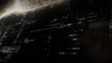 Parlak merkezi ışık kaynağına sahip devre kartı veya ağ matrisi.