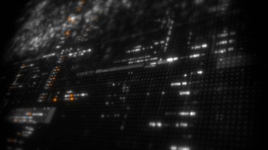 Parlak merkezi ışık kaynağına sahip devre kartı veya ağ matrisi.