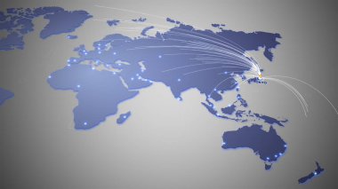 Tokyo seyahatini gösteren dijital dünya haritası 