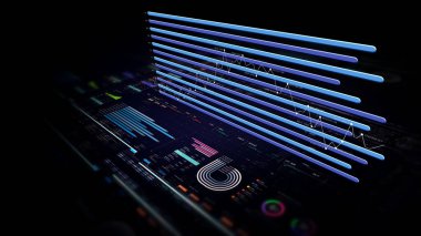 Grafik eşitleyici ve mavi çizgileri olan fütürist teknolojik ekran 