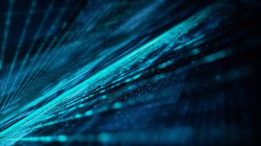 Işınlar ve çizgiler saçan parlak mavi ışık kaynağının soyut görüntüsü.