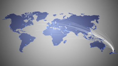 Wellington seyahatini gösteren dijital dünya haritası 