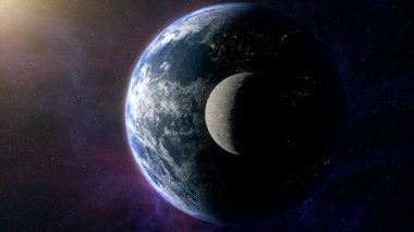 Dünya ve ay yıldızlarla uzayda