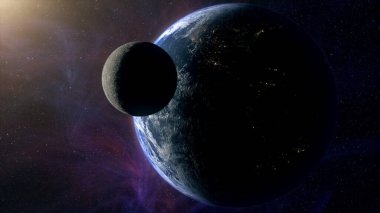 Uzayda dünya ve ay gezegeni