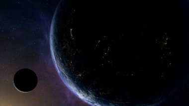 Karanlık uzayın yörüngesinde dönen gezegenler