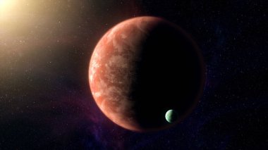 Kozmik uzayda yörüngede dönen iki gezegen