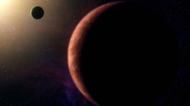 Kozmik uzayda yörüngede dönen iki gezegen