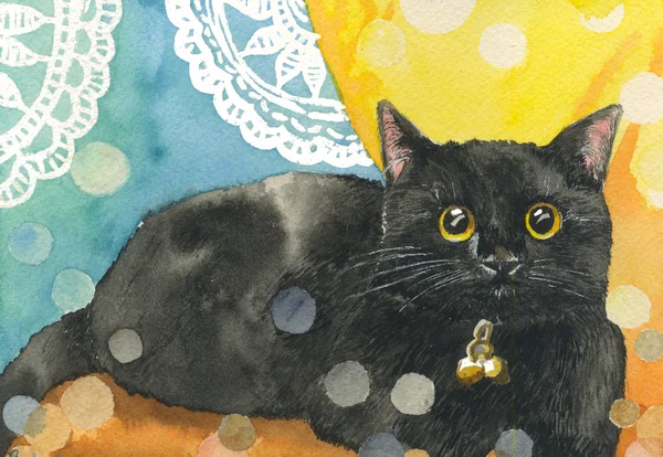 Akvarelu obrázek kočka kočička koťátko rozkošný — Stock fotografie