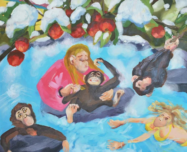 konsept sanat yağlıboya hayvan ve insanların uyum içinde yaşayan