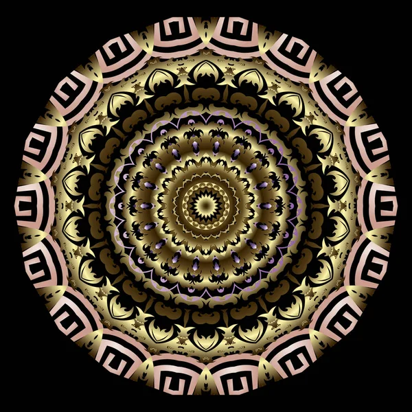 ギリシャラウンドベクトルマンダラパターン 花の装飾的背景 カラフルな幾何学的背景 ヴィンテージの花 装飾的な豪華な金のデザイン 美しい装飾品 — ストックベクタ