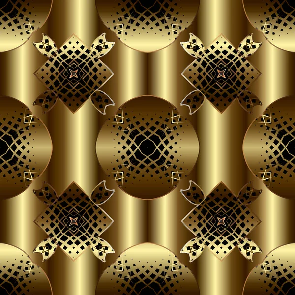 Oro Patrón Sin Costura Fondo Geométrico Deco Texturizado Ornamentos Florales — Archivo Imágenes Vectoriales