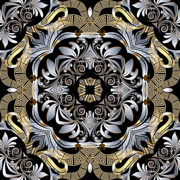 Patrón Griego Sin Costuras Fondo Ornamental Floral Repetir Vector Étnico — Archivo Imágenes Vectoriales