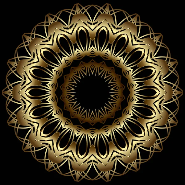 豪華な3D花ゴールドマンダラパターン 名前ベクトル民族スタイルデコの背景 ラウンドヴィンテージの装飾を飾る 抽象表面3D花 複雑な模様の美しいデザイン — ストックベクタ