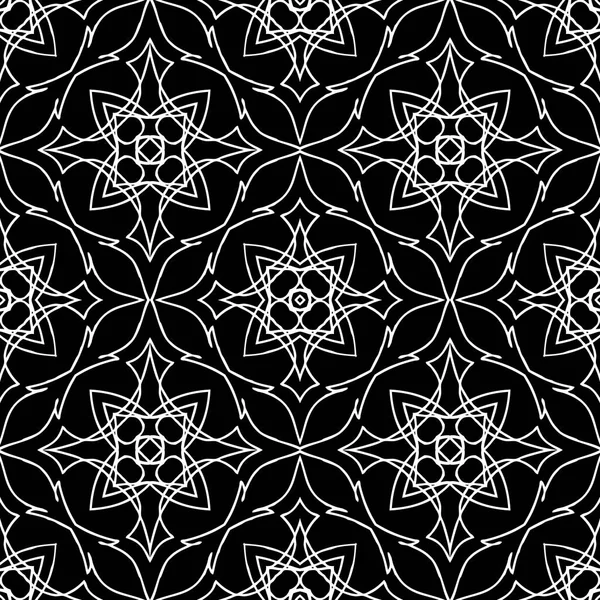 Lignes Noir Blanc Motif Floral Sans Couture Arrière Plan Décoratif — Image vectorielle