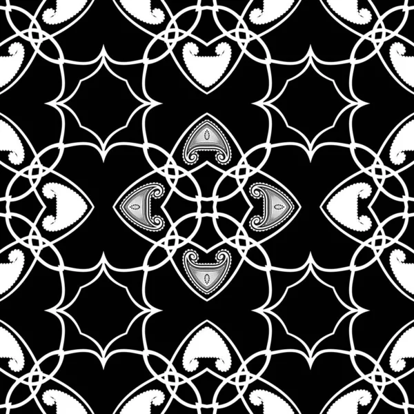 Líneas Patrón Sin Costura Floral Blanco Negro Ornamental Vector Estilo — Vector de stock