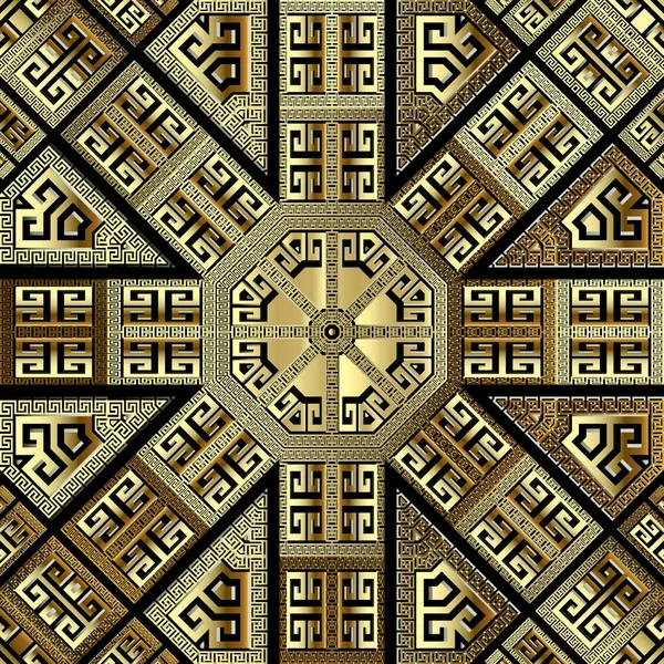 ゴールドギリシャベクトルシームレスパターン 部族抽象的な背景を繰り返します ギリシャ語のキーは 民族スタイルの黄金の六角形の装飾を意味する 幾何学的な華やかなモダンなデザイン 豪華な表面無限の背景 — ストックベクタ