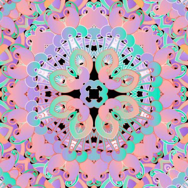 Paisley dikişsiz desen. Eski model arka plan. Yapraklı, şekilli, desenli çiçeklerin vektörü. Renkli süslemeleri tekrar et. Duvar kağıdı, baskı, kumaş için dekoratif dekoratif tasarım.