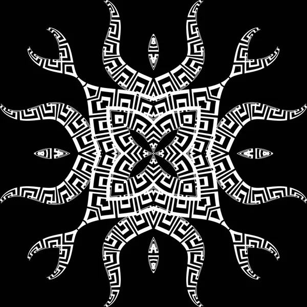 Greek Black White Floral Seamless Pattern Ornamental Vector Background Geometric — Stock Vector