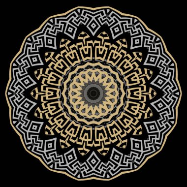 Kabile etnik tarzı renkli mandala deseni. Yunan süsleme vektör arka planı. Geometrik Yunan anahtarı, paravan fon. Dekoratif soyut çiçek süsleri. Çiçek. Modern tasarım. Dekorasyon.